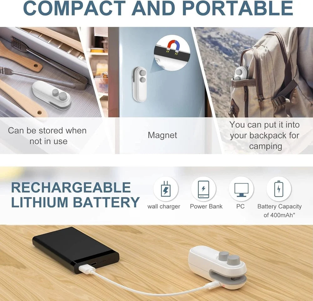 Portable Mini Sealing Machine – Rechargeable Bag Sealer & Cutter for Kitchen & Travel