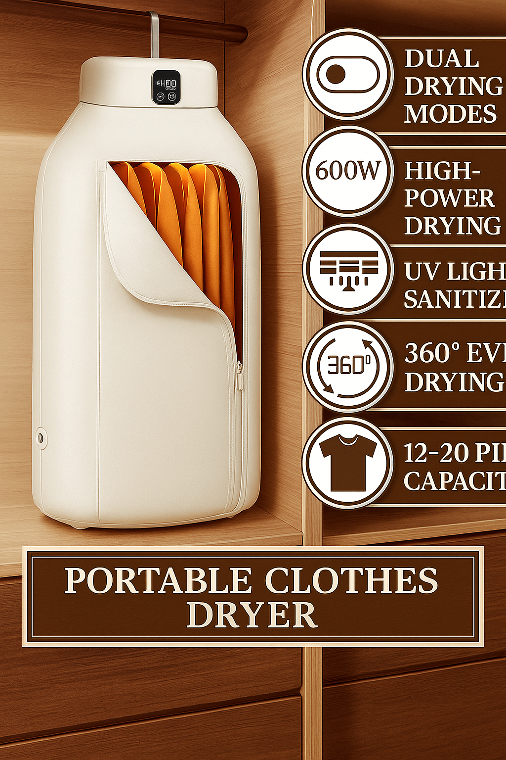 Portable Folding Clothes Dryer with Dual Heat Modes – Large Capacity Drying Wardrobe for Home, Dorms & Travel